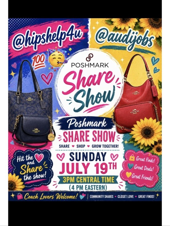 Coach Handbags - SUNDAY SMASH-UP  JOIN US FOR FUN , SHOPPING FROM YOUR SEAT & NOT YOUR FEET!